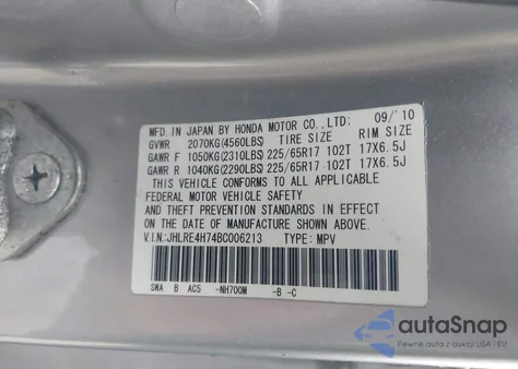 2011 Honda Cr-V Ex-L z USA, uszkodzony, nr VIN JHLRE4H74BC006213